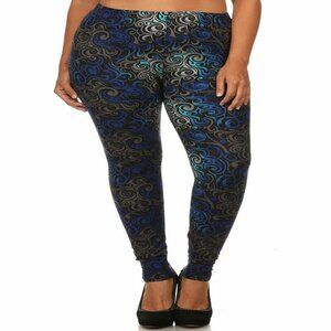 Women OS Plus Fits Sizes 12-20 Leggings Super Soft Tangled Blue